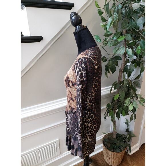 Fleur De Lis Tunic Top Women Medium Multicolor Long Sleeves Round Neck Pullover - Picture 9 of 13